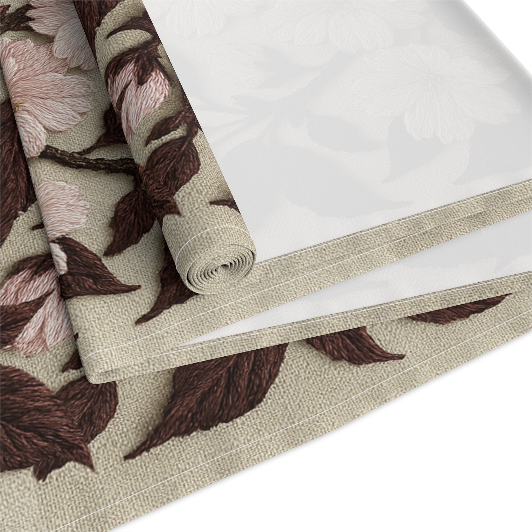 Sakura Noir Table Runner — Pink Cherry Blossom Floral Vine | Cotton & Polyester