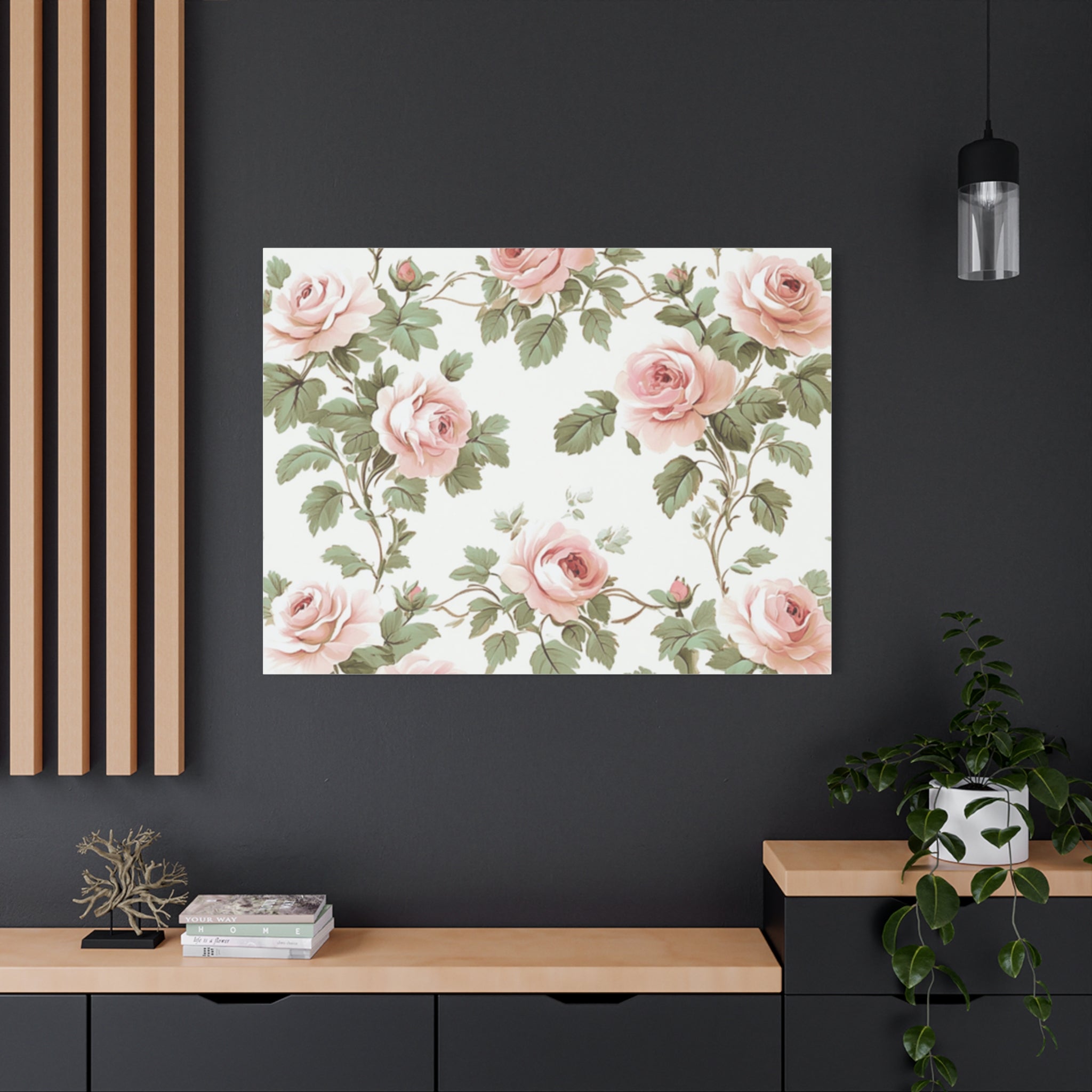 Vintage Pink Rose Matte Canvas Wall Art, Botanical Floral Print, Romantic Cottagecore Home Decor, Stretched 1.25" Canvas