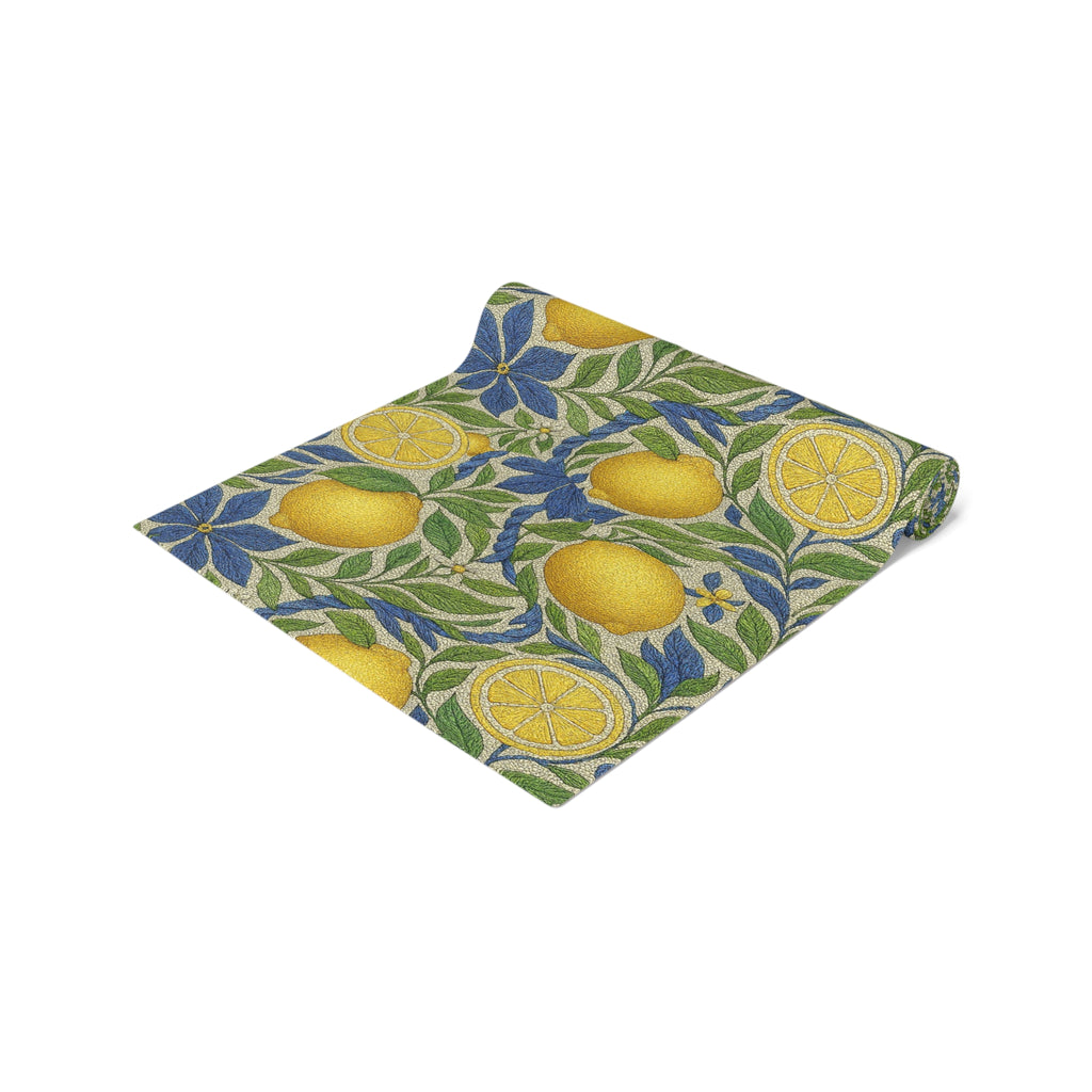 Citrus Riviera Lemon Grove Table Runner – Mediterranean Botanical Dining Decor | Cotton Twill or Polyester