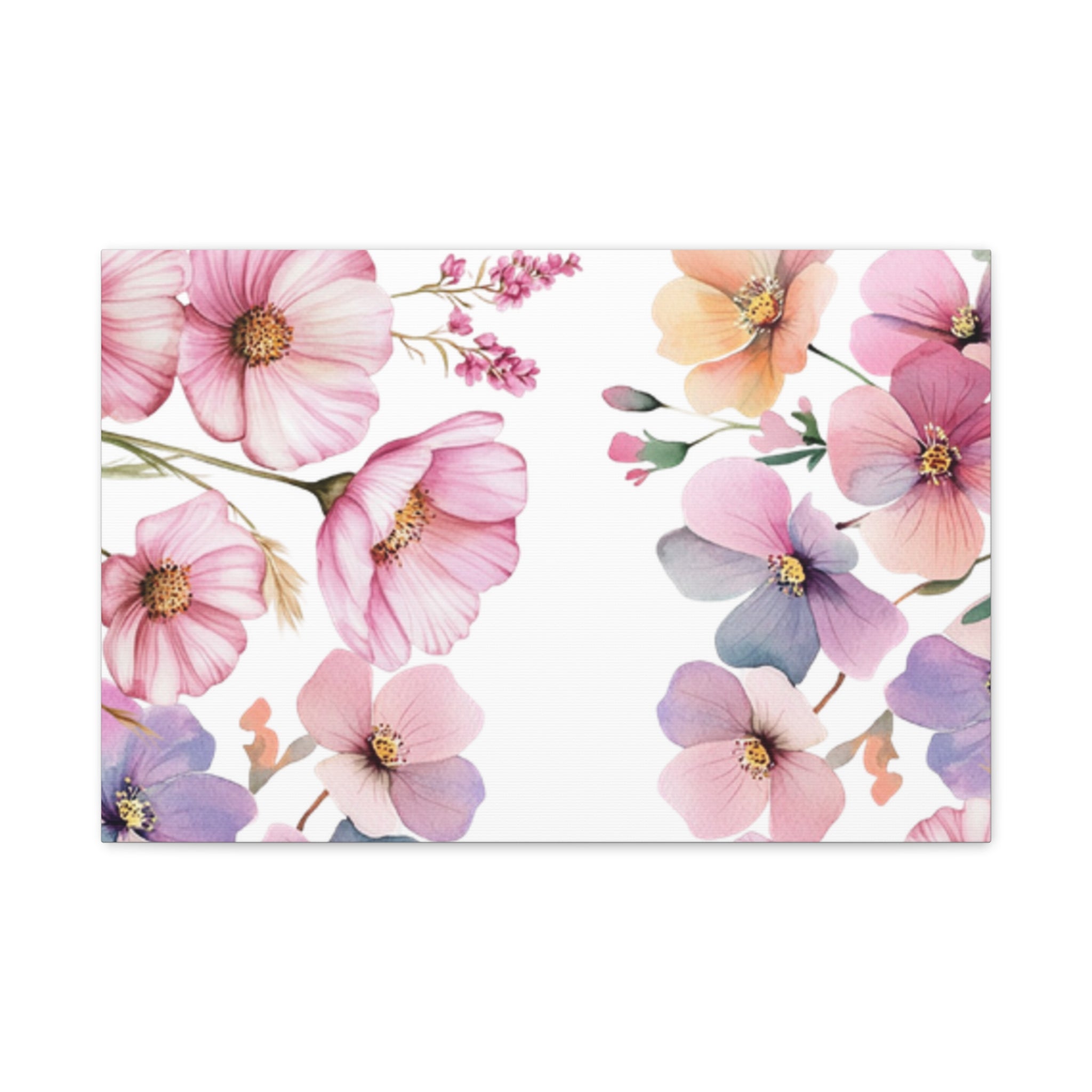 Pastel Floral Matte Canvas Wall Art, Soft Botanical Print, Modern Home Decor, Watercolor Flower Artwork, Stretched 1.25" Canvas