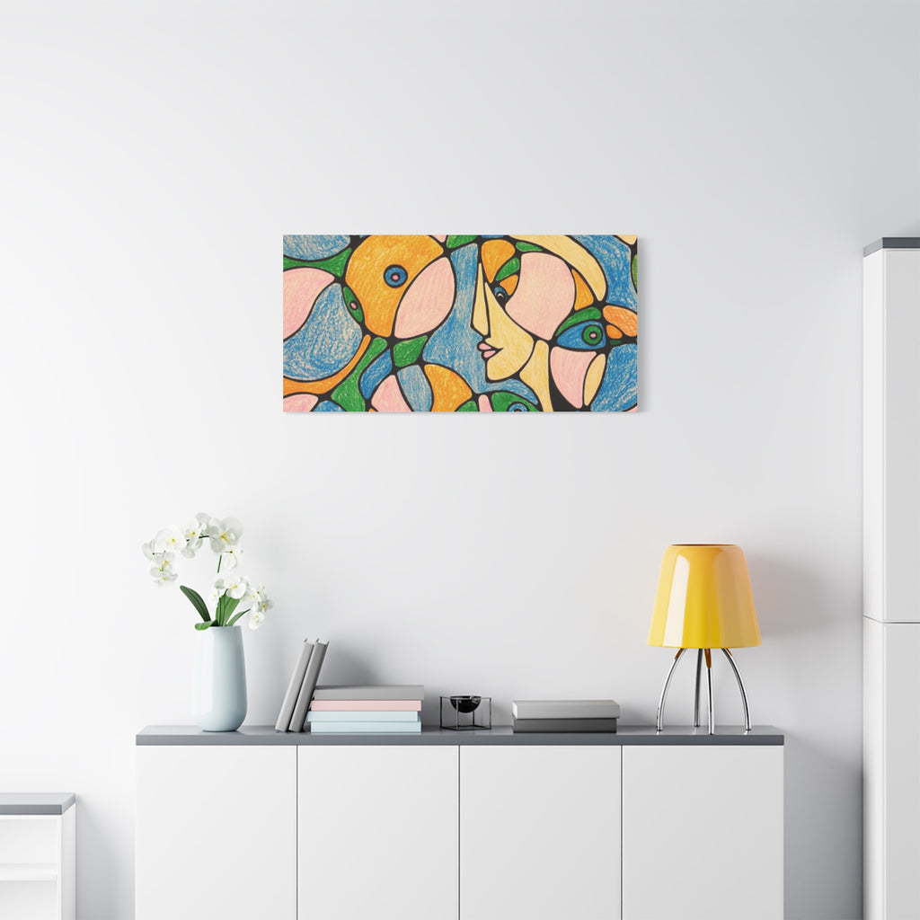 Abstract Colorful Faces Canvas Art, Vibrant Modern Wall Decor, Surreal Cubist Style Matte Print, Stretched 1.25" Ready to Hang