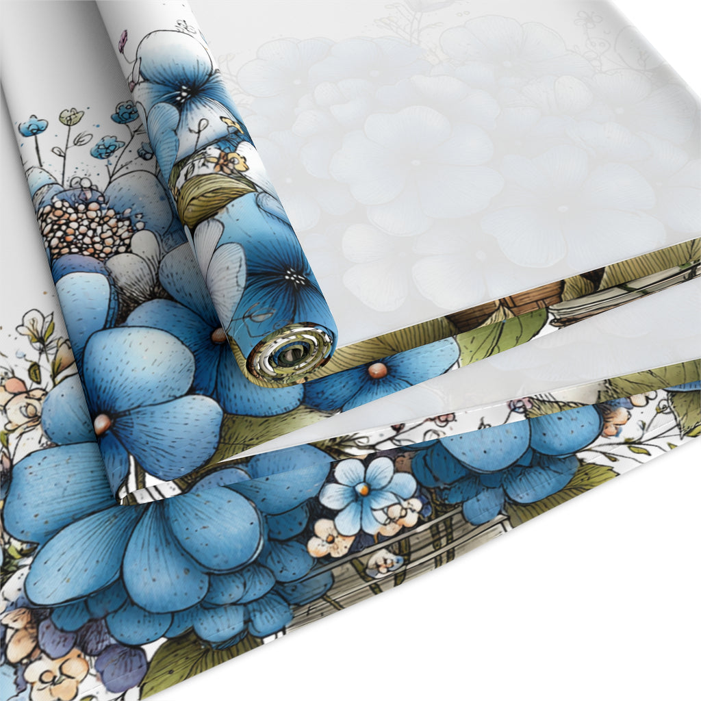 Blue Floral Table Runner, Cotton & Polyester, Spring Dining Table Decor, Elegant Blue and White Flower Runner, 2 Sizes