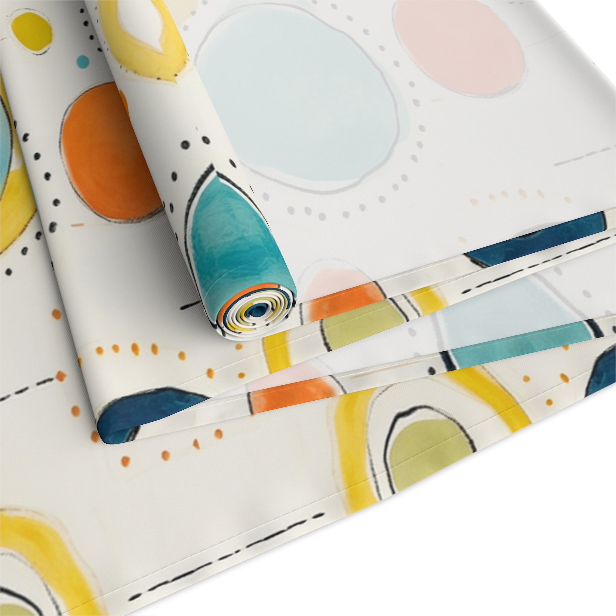 Mid Century Watercolor Rainbow Table Runner, Abstract Dresser Console Table Runner, Retro Design Tablecloth, Mid Century Home Deco