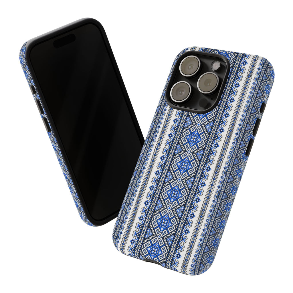 Ukrainian Pattern iPhone Case, Blue Black Geometric Folk Design, Protective Phone Cover, Traditional Ethnic Print