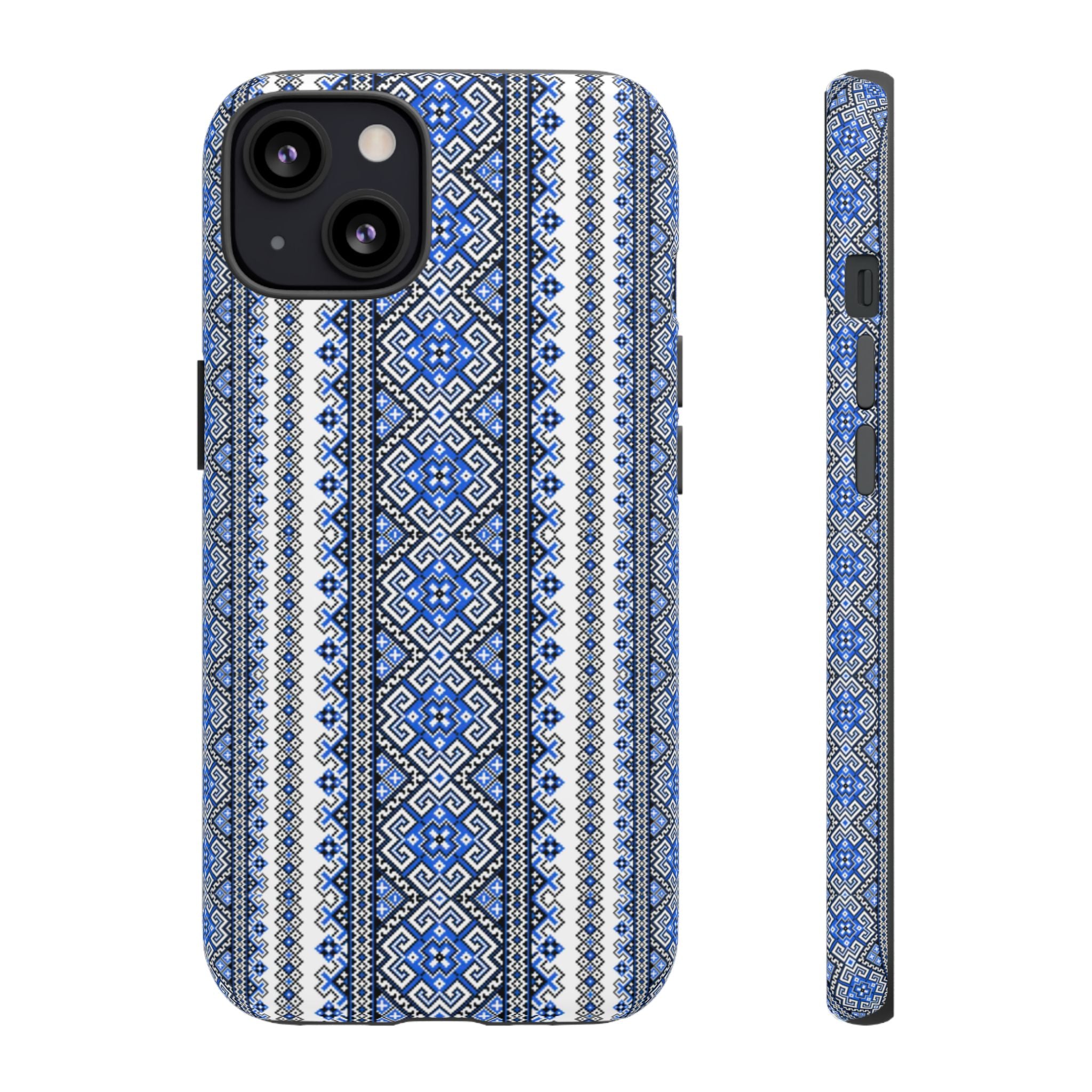 Ukrainian Pattern iPhone Case, Blue Black Geometric Folk Design, Protective Phone Cover, Traditional Ethnic Print