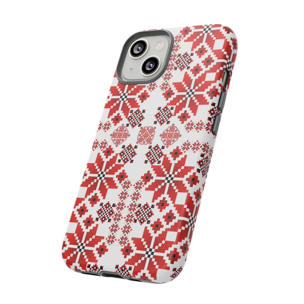 Mariia Red Phone Case | Ukrainian Folk Embroidery | Red & Black Geometric Tough Cover