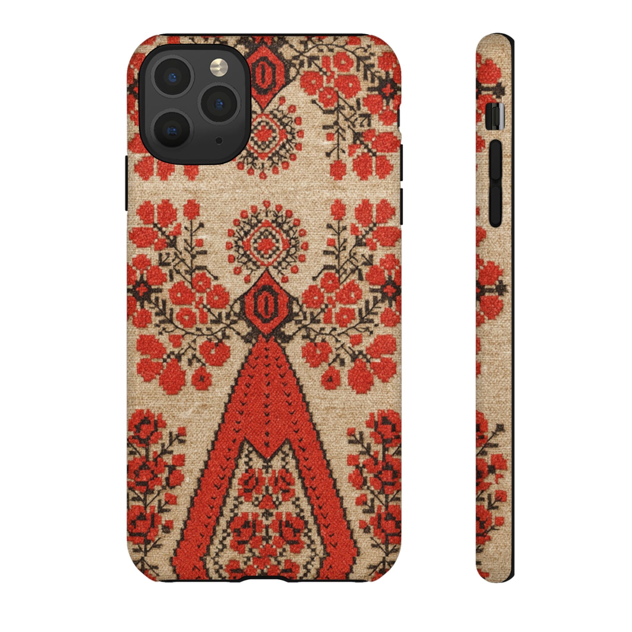 Ukrainian Embroidery Phone Case • Red Black Folk Pattern • Protective Cover with Traditional Berehynia Floral Motifs