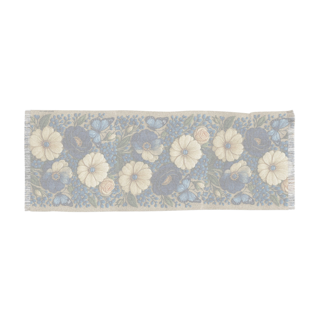 Wild Beauty Floral Scarf – Blue & Cream Botanical Shawl Wrap