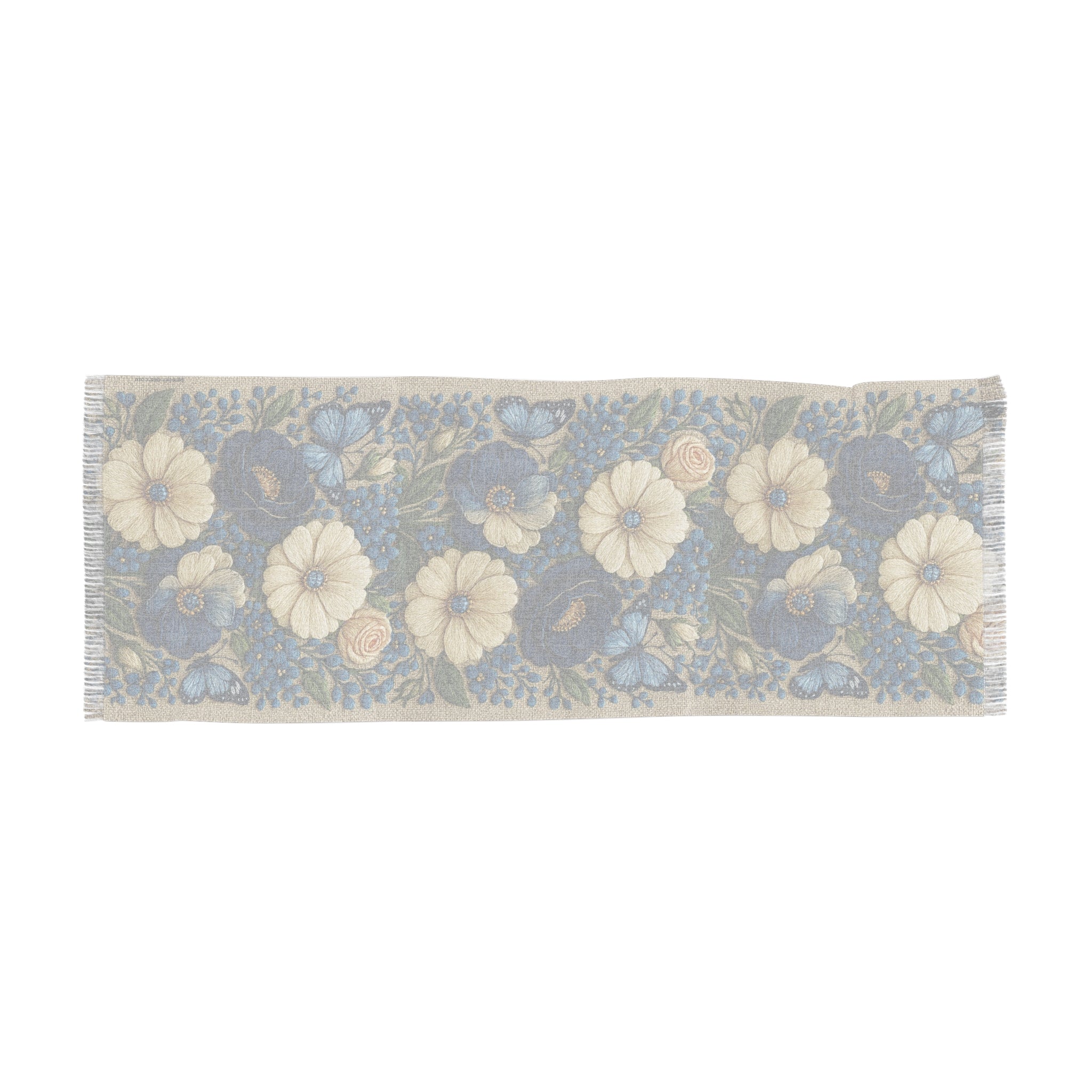 Wild Beauty Floral Scarf – Blue & Cream Botanical Shawl Wrap