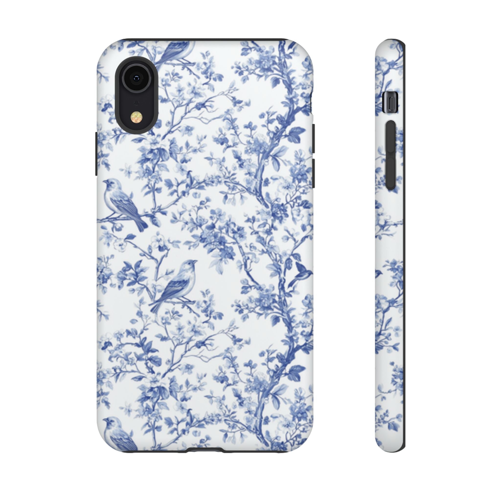 Blue Floral Vine Phone Case, Toile-inspired romantic floral Marbleized Branch Pattern