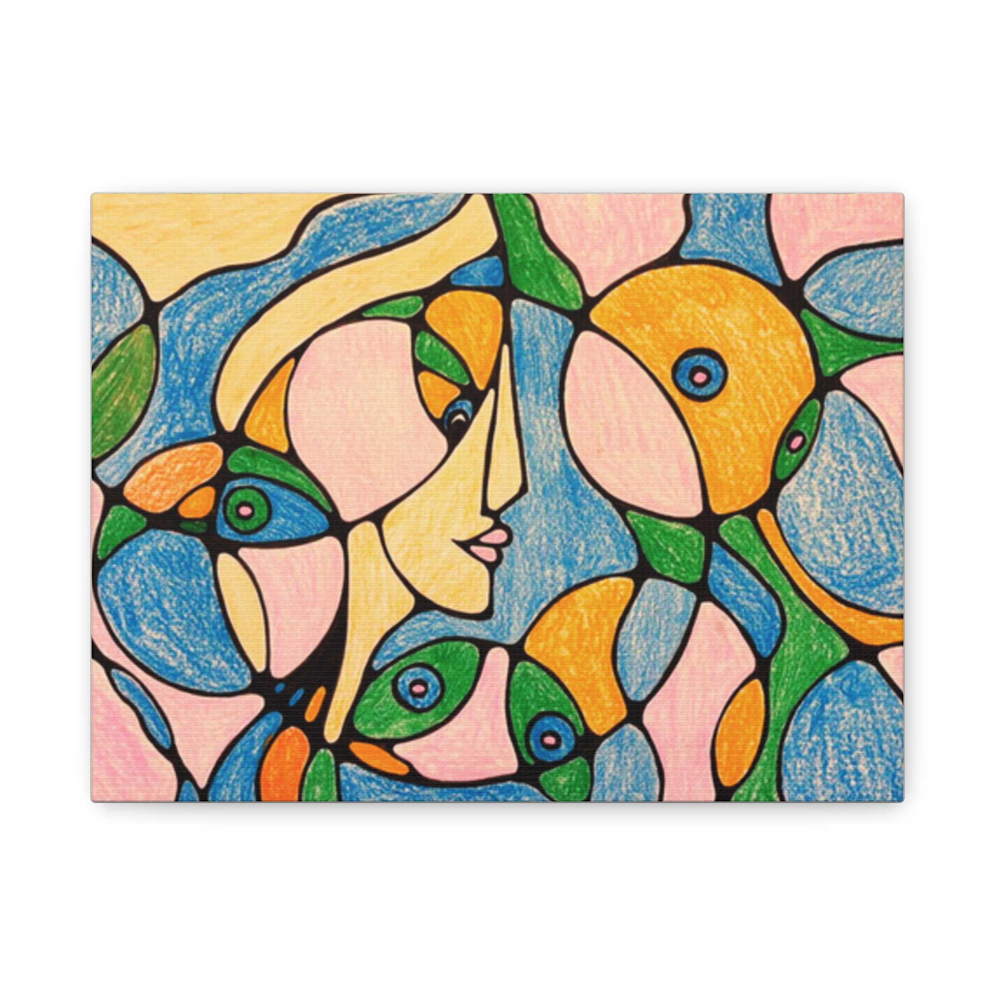 Abstract Colorful Faces Canvas Art, Vibrant Modern Wall Decor, Surreal Cubist Style Matte Print, Stretched 1.25" Ready to Hang