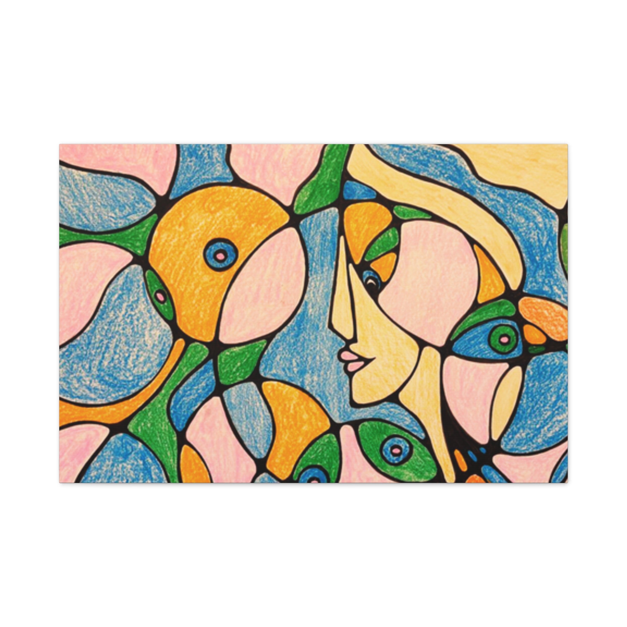 Abstract Colorful Faces Canvas Art, Vibrant Modern Wall Decor, Surreal Cubist Style Matte Print, Stretched 1.25" Ready to Hang