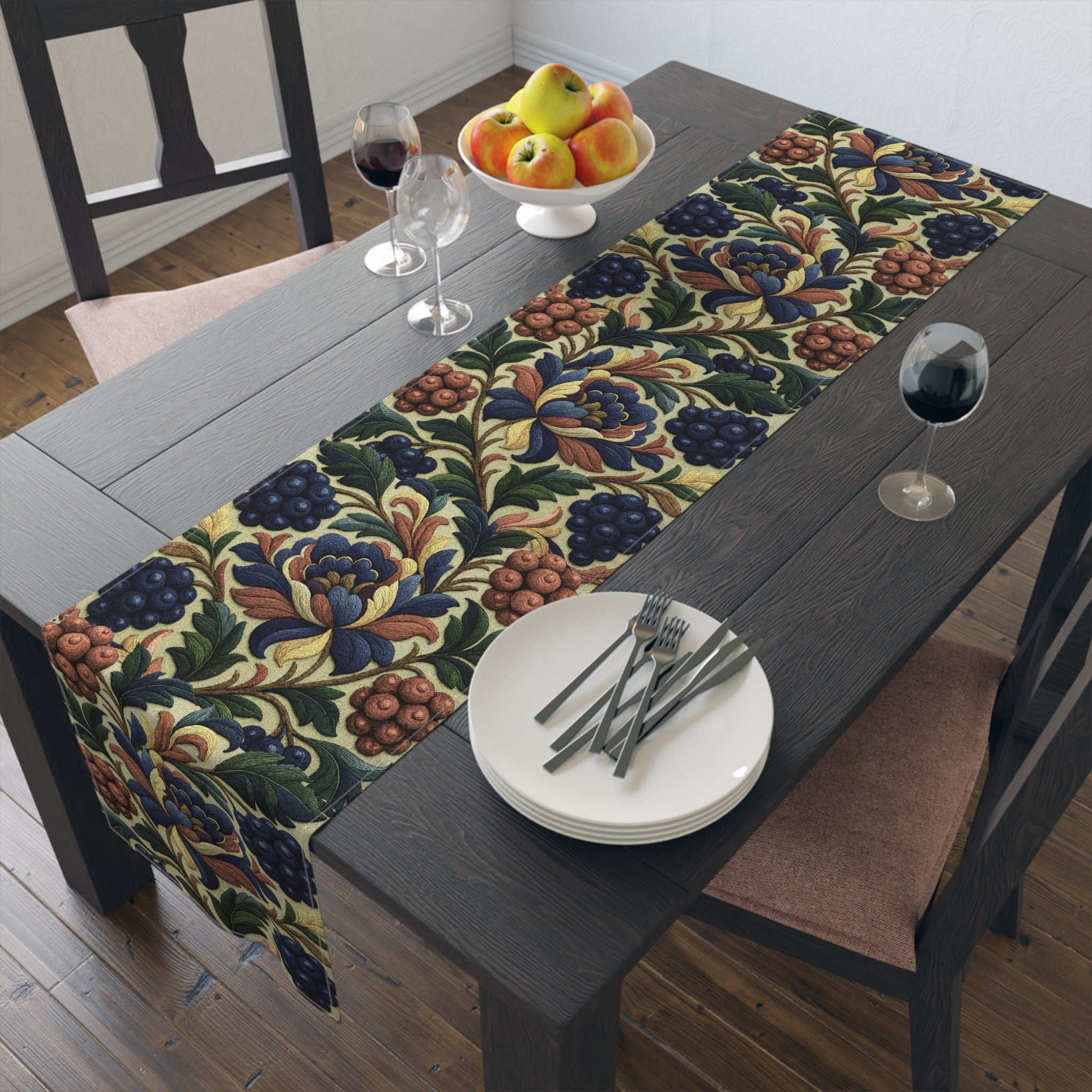 BLUESKYDEZIGN | Petrykivka Bloom Table Runner | Ukrainian Folk Art Floral Dining Decor | Victorian Cottagecore | Cotton or Polyester
