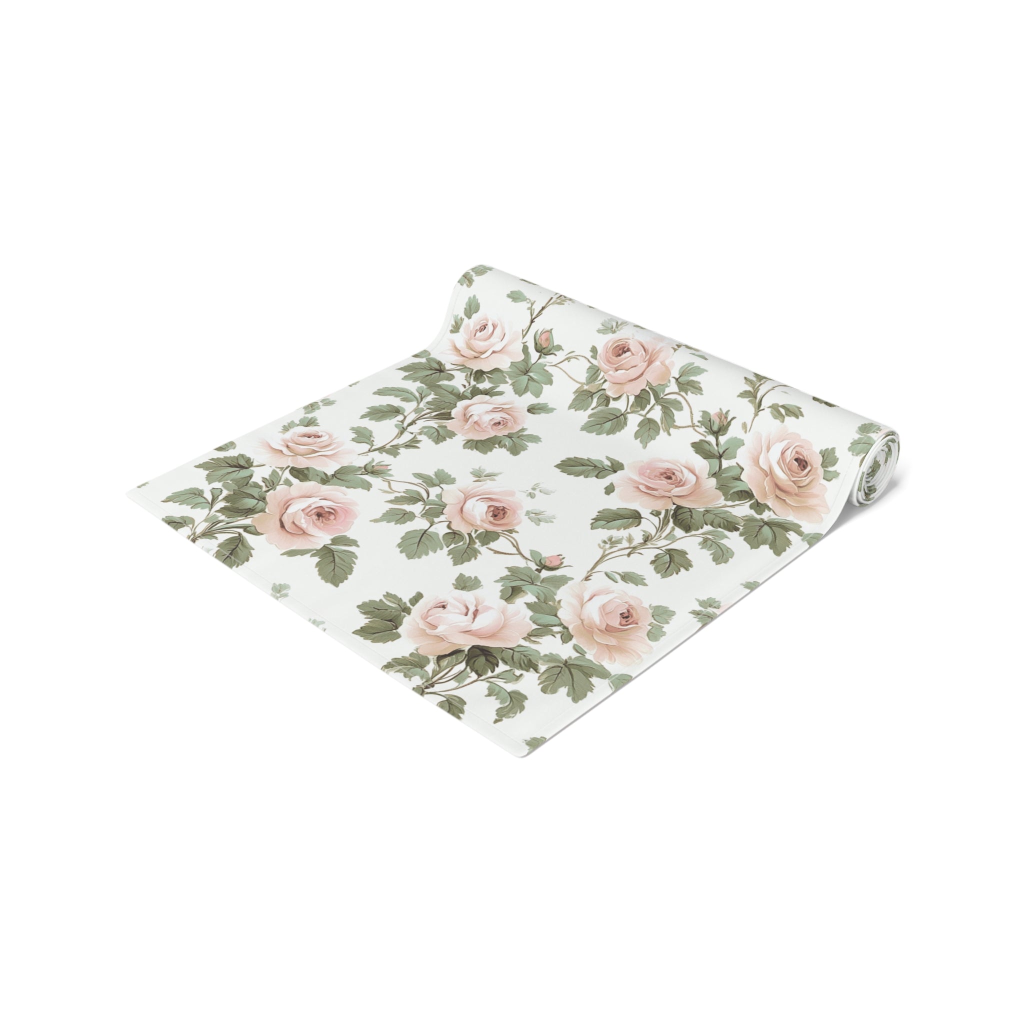 BLUESKYDEZIGN Vintage Pink Rose Vine Table Runner - Floral Toile de Jouy Decor