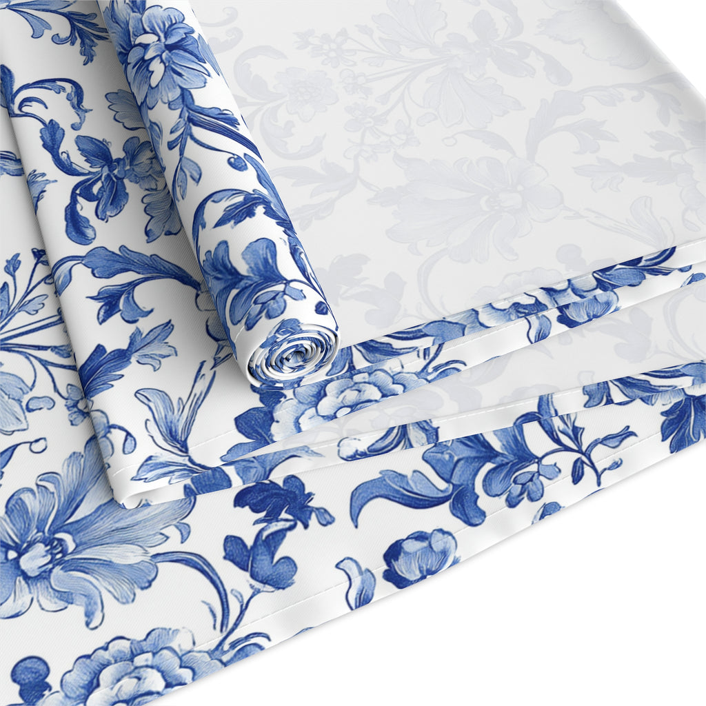 BLUESKYDEZIGN Blue Floral Tile Table Runner - Delft Porcelain Inspired Decor
