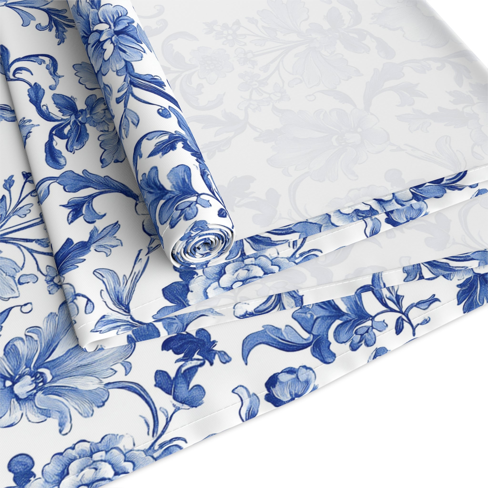 BLUESKYDEZIGN Blue Floral Tile Table Runner - Delft Porcelain Inspired Decor