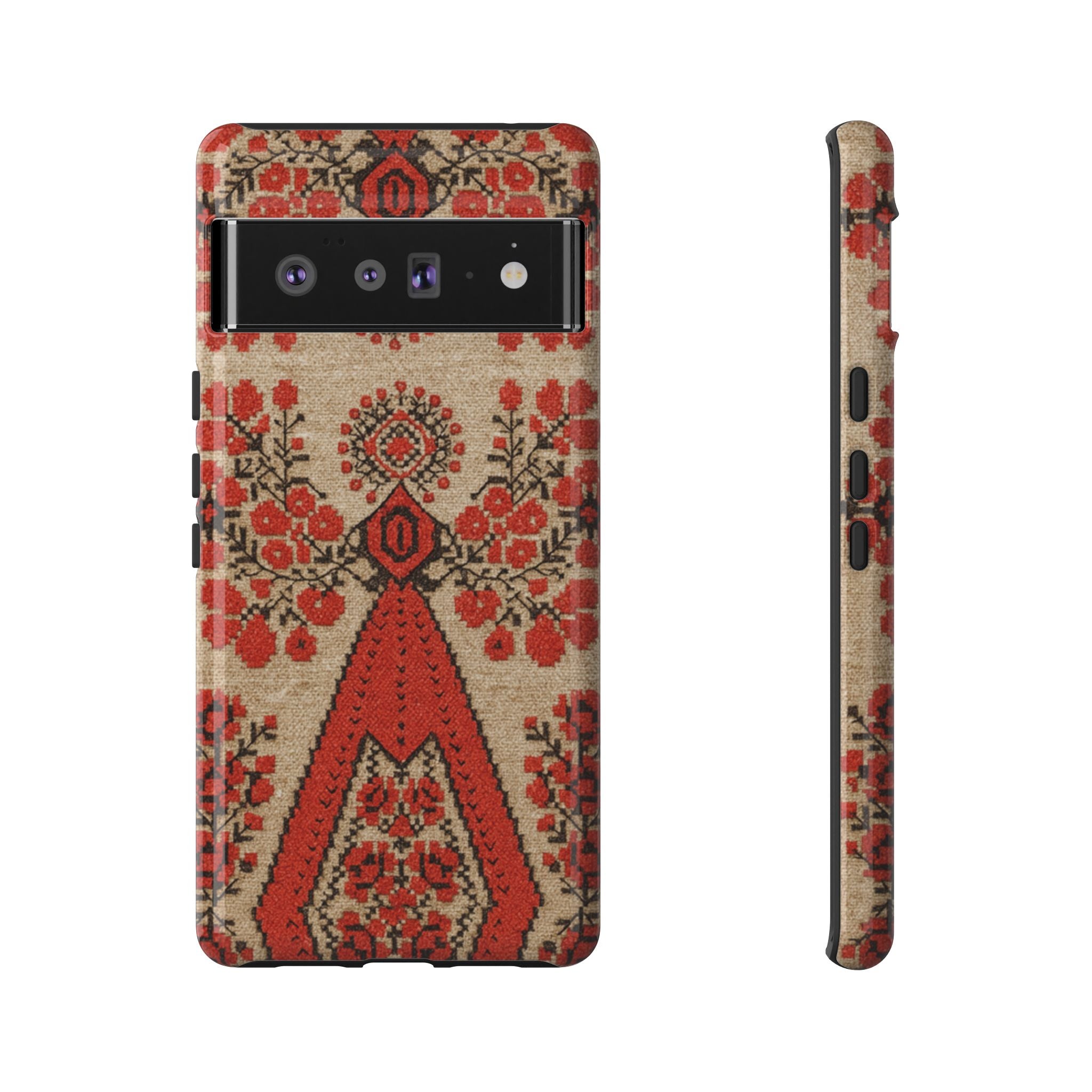 Ukrainian Embroidery Phone Case • Red Black Folk Pattern • Protective Cover with Traditional Berehynia Floral Motifs