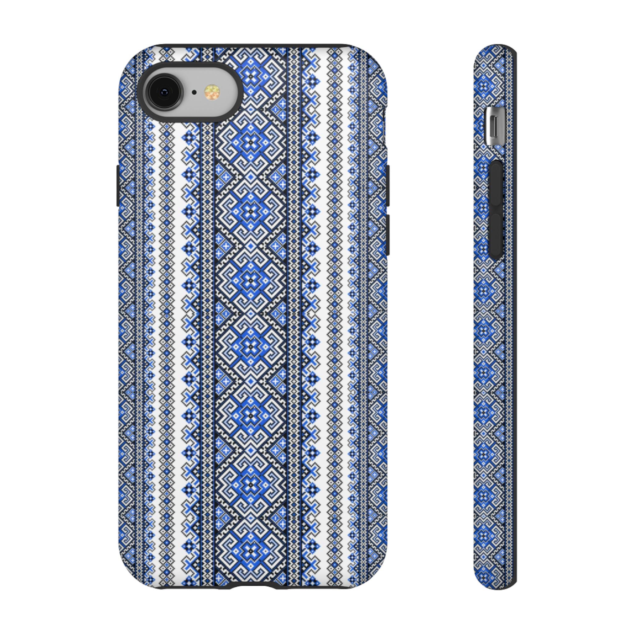 Ukrainian Pattern iPhone Case, Blue Black Geometric Folk Design, Protective Phone Cover, Traditional Ethnic Print