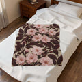 Sakura Noir Plush Blanket — Vintage Pink Floral Velveteen Throw | Botanical Bedding