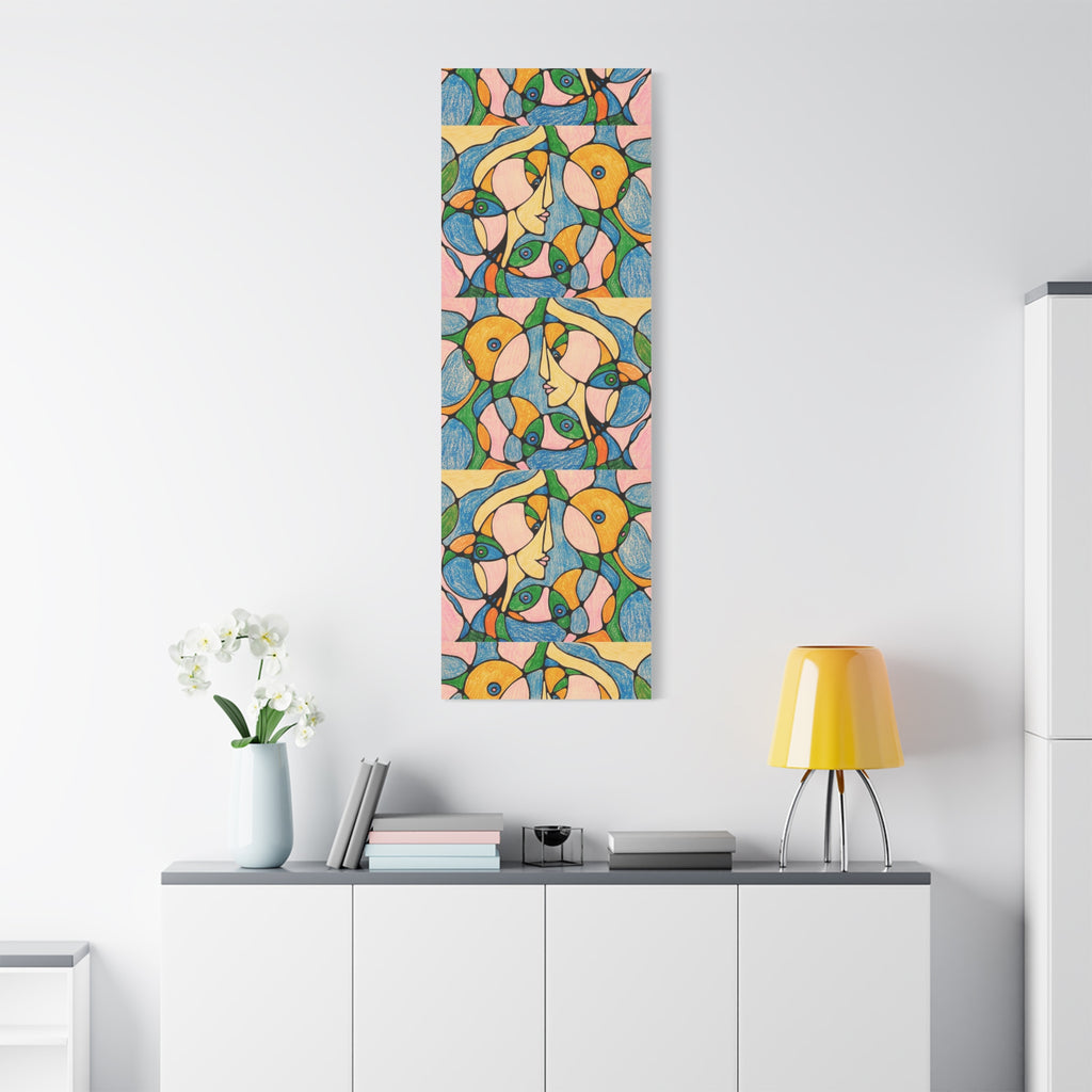 Abstract Colorful Faces Canvas Art, Vibrant Modern Wall Decor, Surreal Cubist Style Matte Print, Stretched 1.25" Ready to Hang