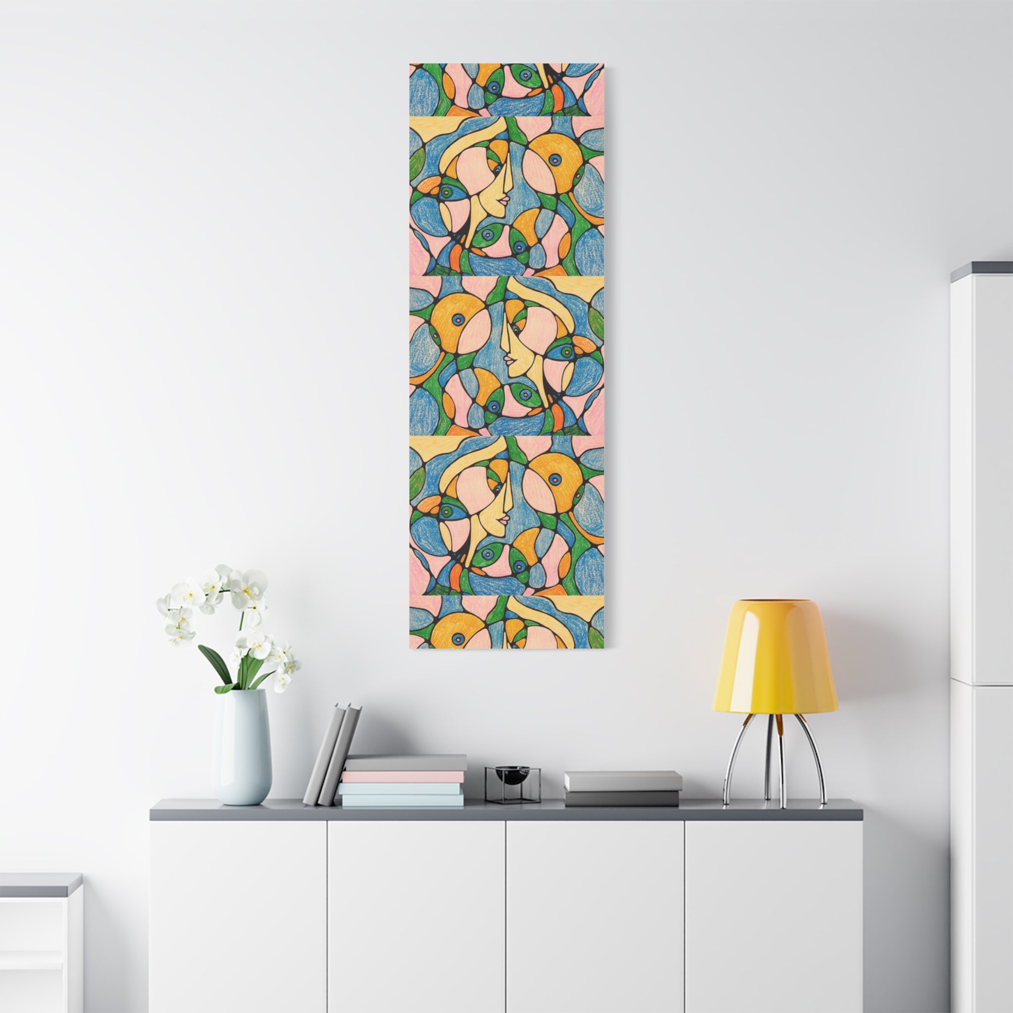 Abstract Colorful Faces Canvas Art, Vibrant Modern Wall Decor, Surreal Cubist Style Matte Print, Stretched 1.25" Ready to Hang