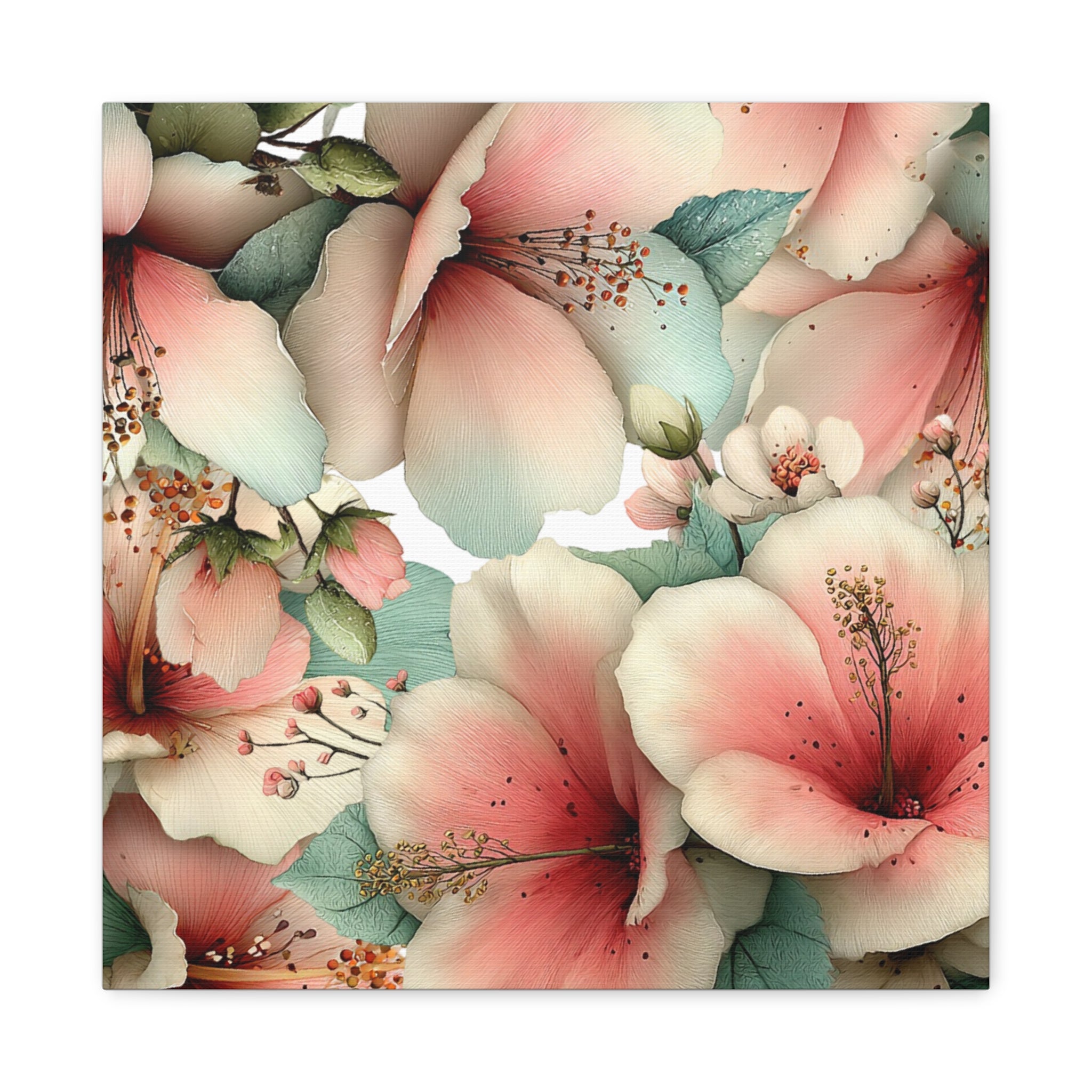 Pastel Floral Matte Canvas Wall Art, Soft Botanical Print, Modern Home Decor, Watercolor Flower Artwork, Stretched 1.25" Canvas