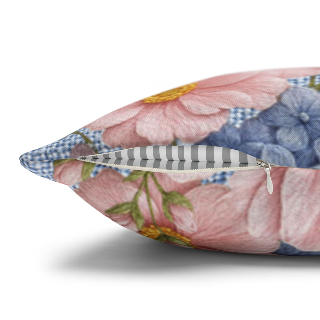 Blush Peony & Blue Hydrangea Pillow Case | Soft Provence Floral Cushion Cover