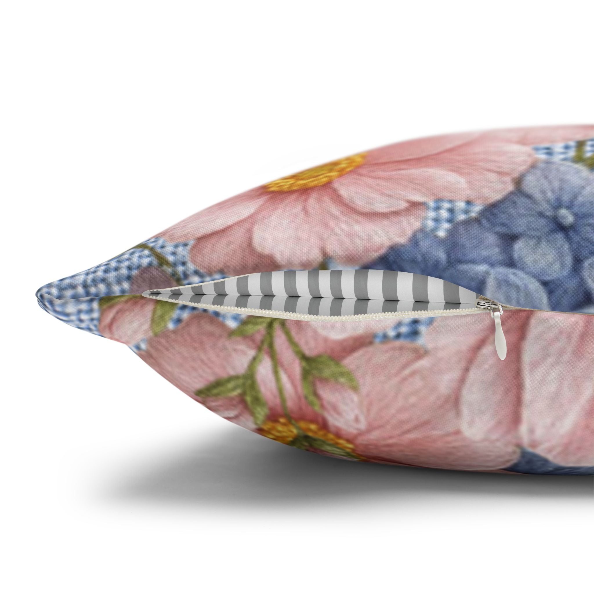 Blush Peony & Blue Hydrangea Pillow Case | Soft Provence Floral Cushion Cover