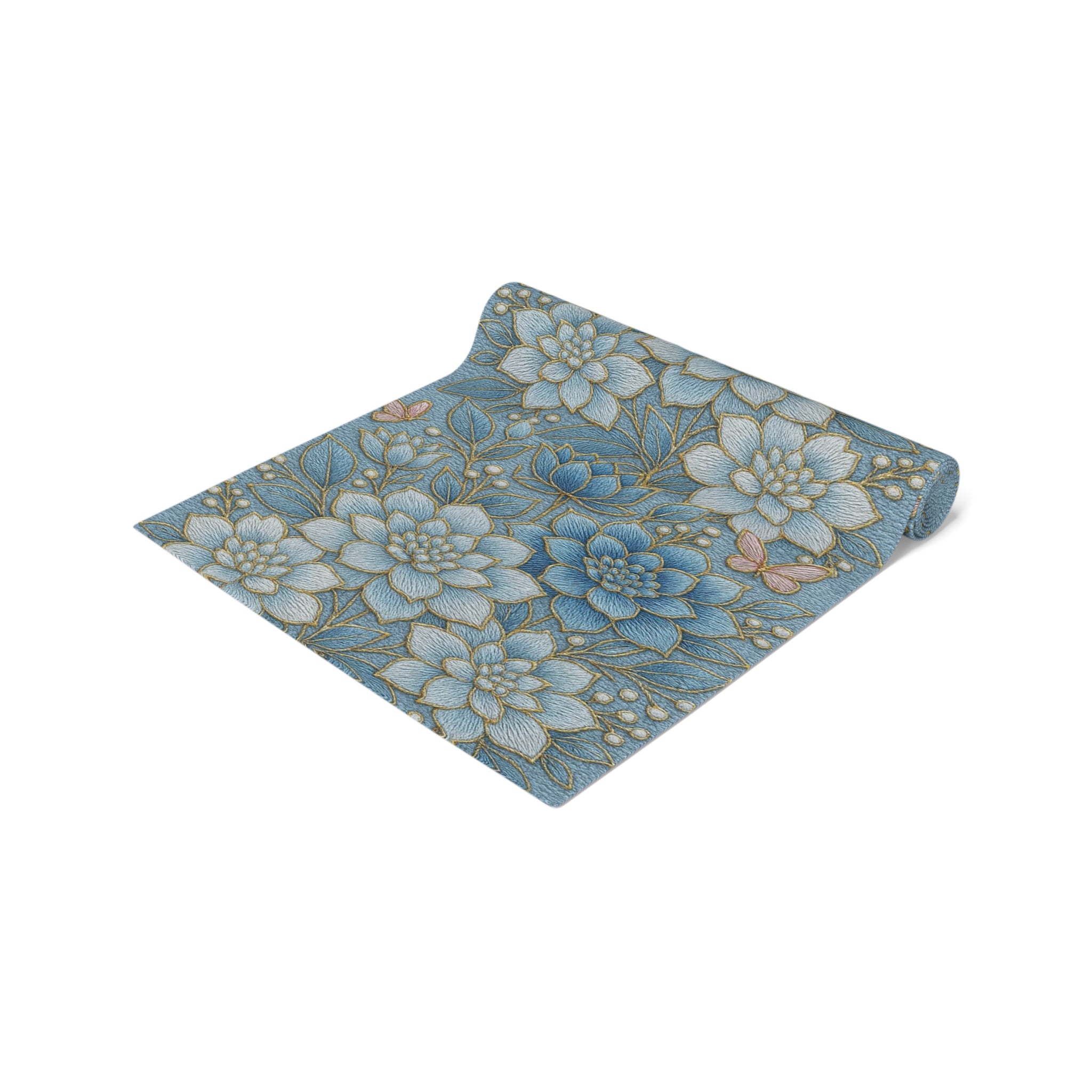 BLUESKYDEZIGN | Blue Floral Succulent Table Runner | Cottagecore Dining Decor | Cotton or Polyester