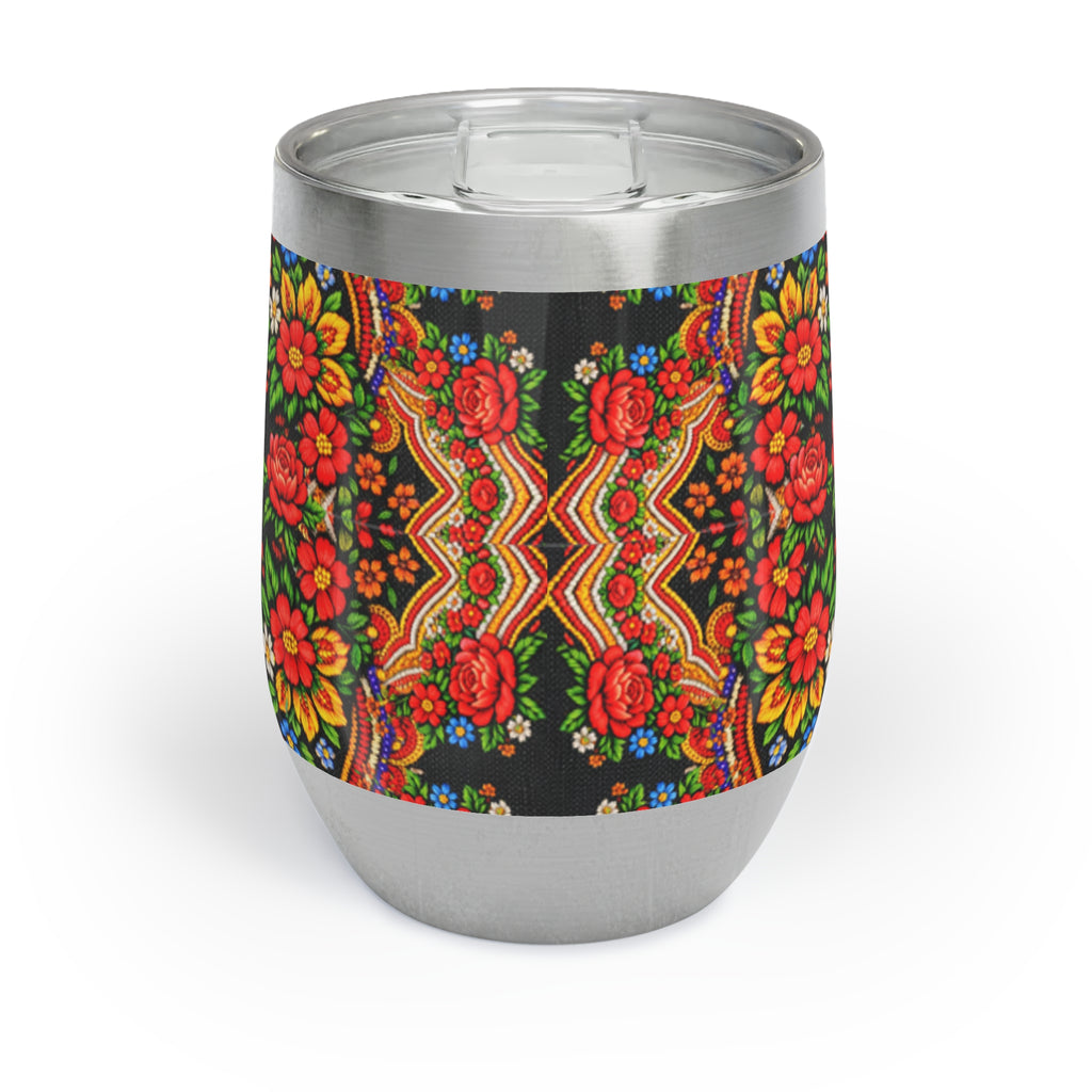 Mother's Bloom Wine Tumbler | Ukrainian Folk Art Floral Steel Cup | Boho Heritage Gift