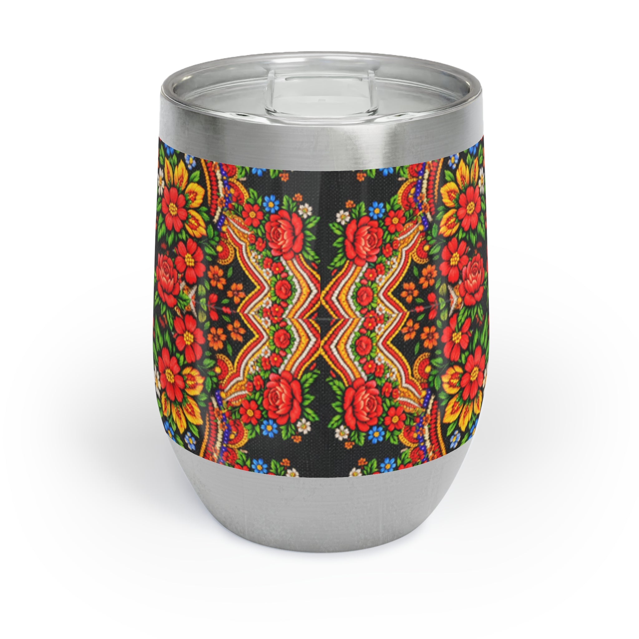 Mother's Bloom Wine Tumbler | Ukrainian Folk Art Floral Steel Cup | Boho Heritage Gift