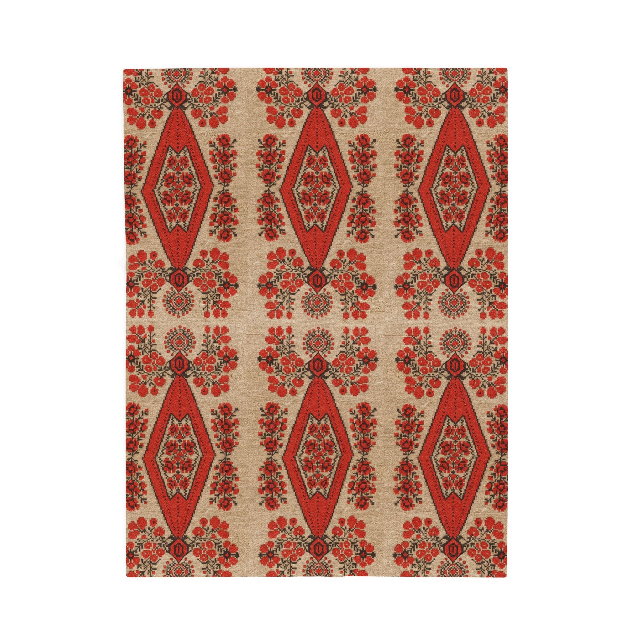 Berehynia Velvet Plush Blanket, Ukrainian Protective Symbol, Soft Red Black Folk Pattern Throw for Cozy Home Decor