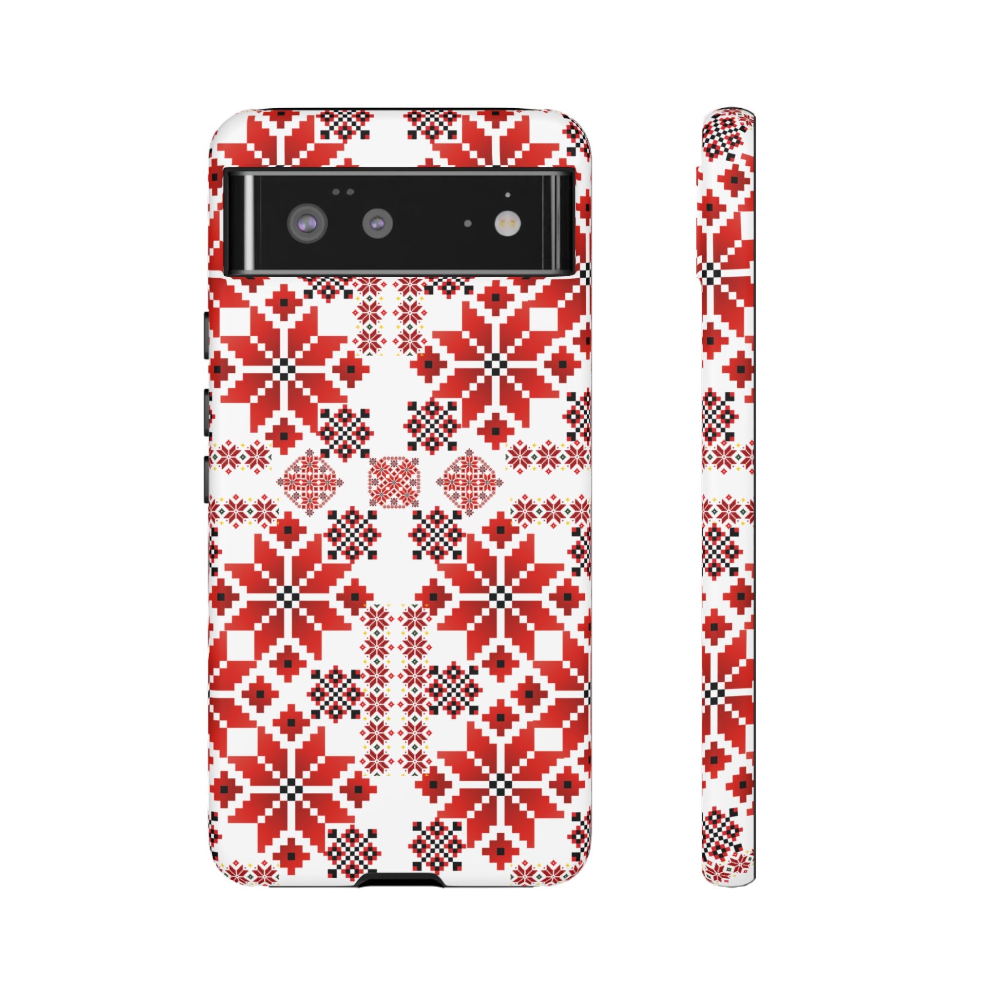 Ukrainian Embroidery Phone Case • Red Black Folk Pattern • Protective Slavic Geometric Cover for iPhone & Samsung