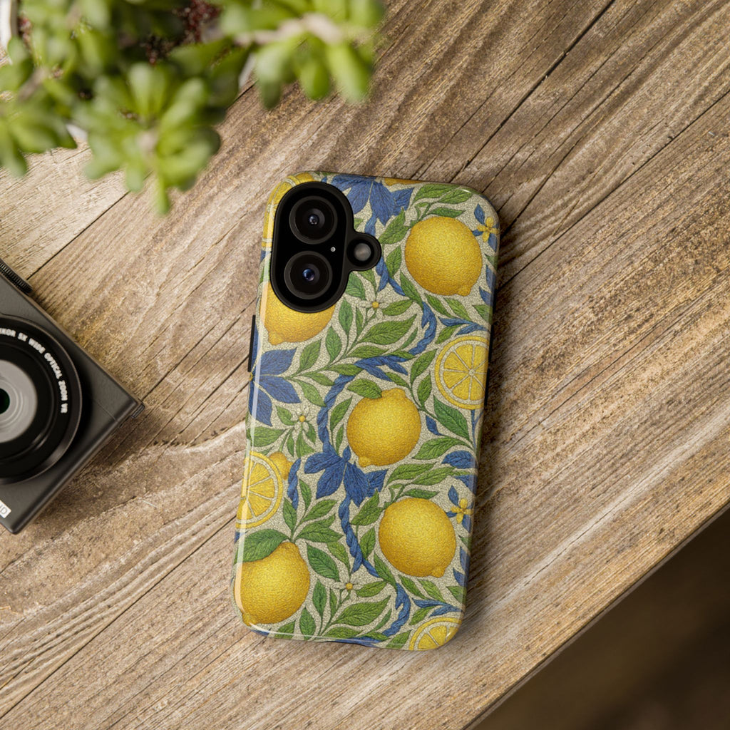 Citrus Riviera Lemon Blossom Tough Phone Case – Mediterranean Botanical 3D Full-Wrap Shockproof Cover | iPhone 14-17