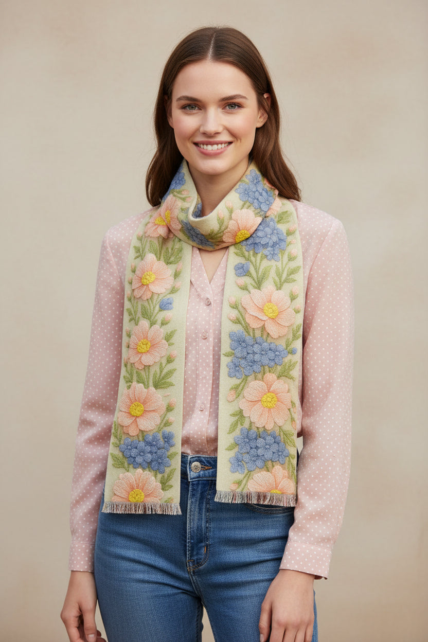 Floral Pastel Scarf – Wooly Garden | Lightweight Boho Wrap for Women
