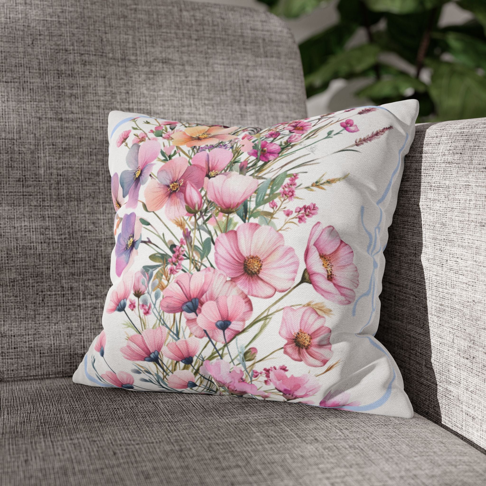 BLUESKYDEZIGN Spring Pink Purple Blossom Pillow Cover - Botanical Decor