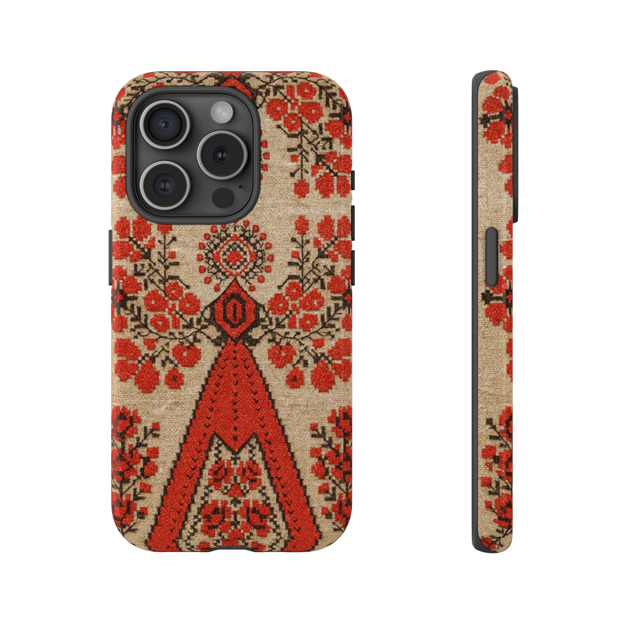 Ukrainian Embroidery Phone Case • Red Black Folk Pattern • Protective Cover with Traditional Berehynia Floral Motifs