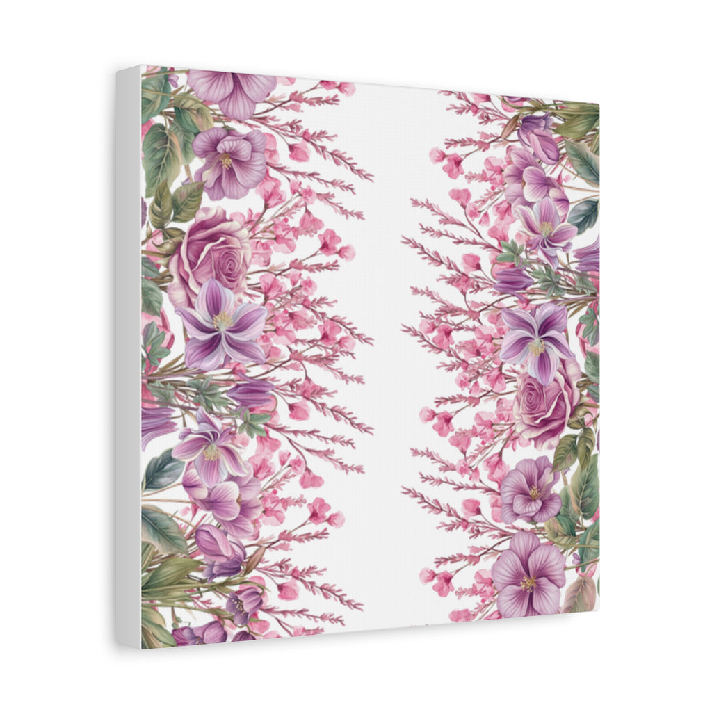 Floral Matte Canvas Wall Art, Pink Purple Botanical Print, Modern Symmetrical Flower Design, Stretched 1.25" Canvas Home Decor