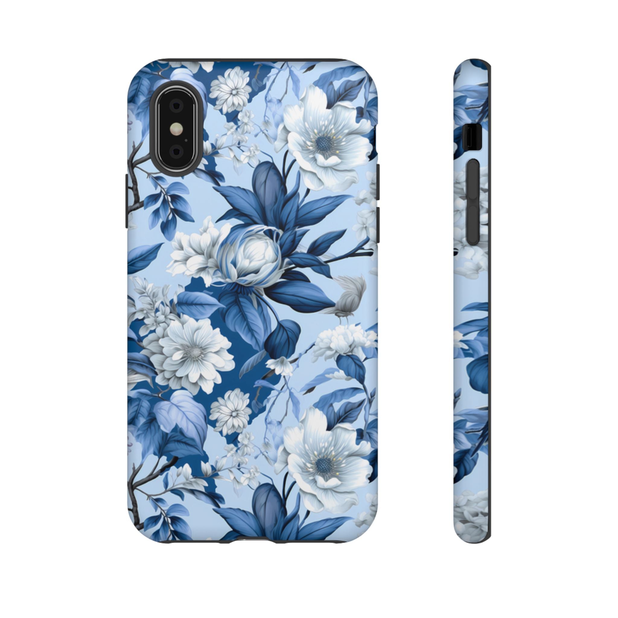 Blue Floral Watercolor Pattern Tough Case, Blue Rose Phone Case