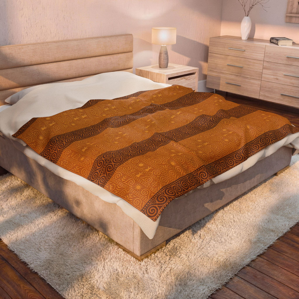 Trypillian Code Velveteen Blanket | Ancient Symbol Terracotta Heritage Throw