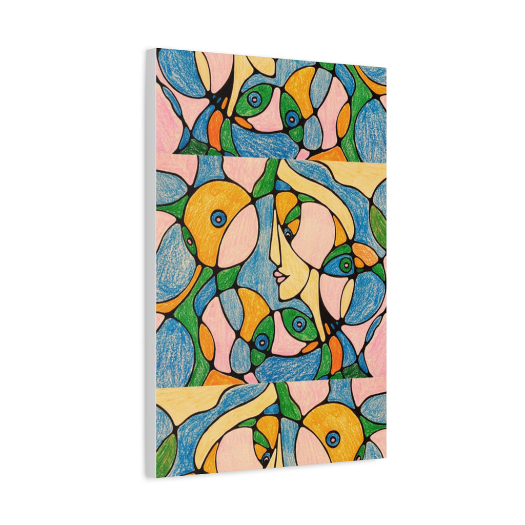 Abstract Colorful Faces Canvas Art, Vibrant Modern Wall Decor, Surreal Cubist Style Matte Print, Stretched 1.25" Ready to Hang