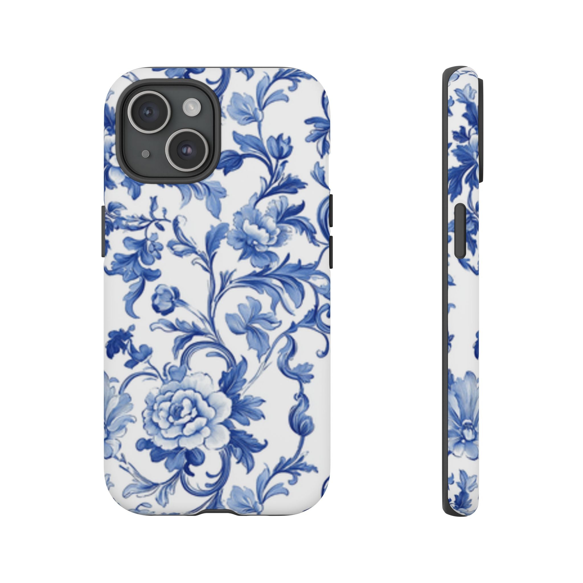 Blue Vintage Toile-inspired romantic Floral Phone Case, Tough Case, spring gift
