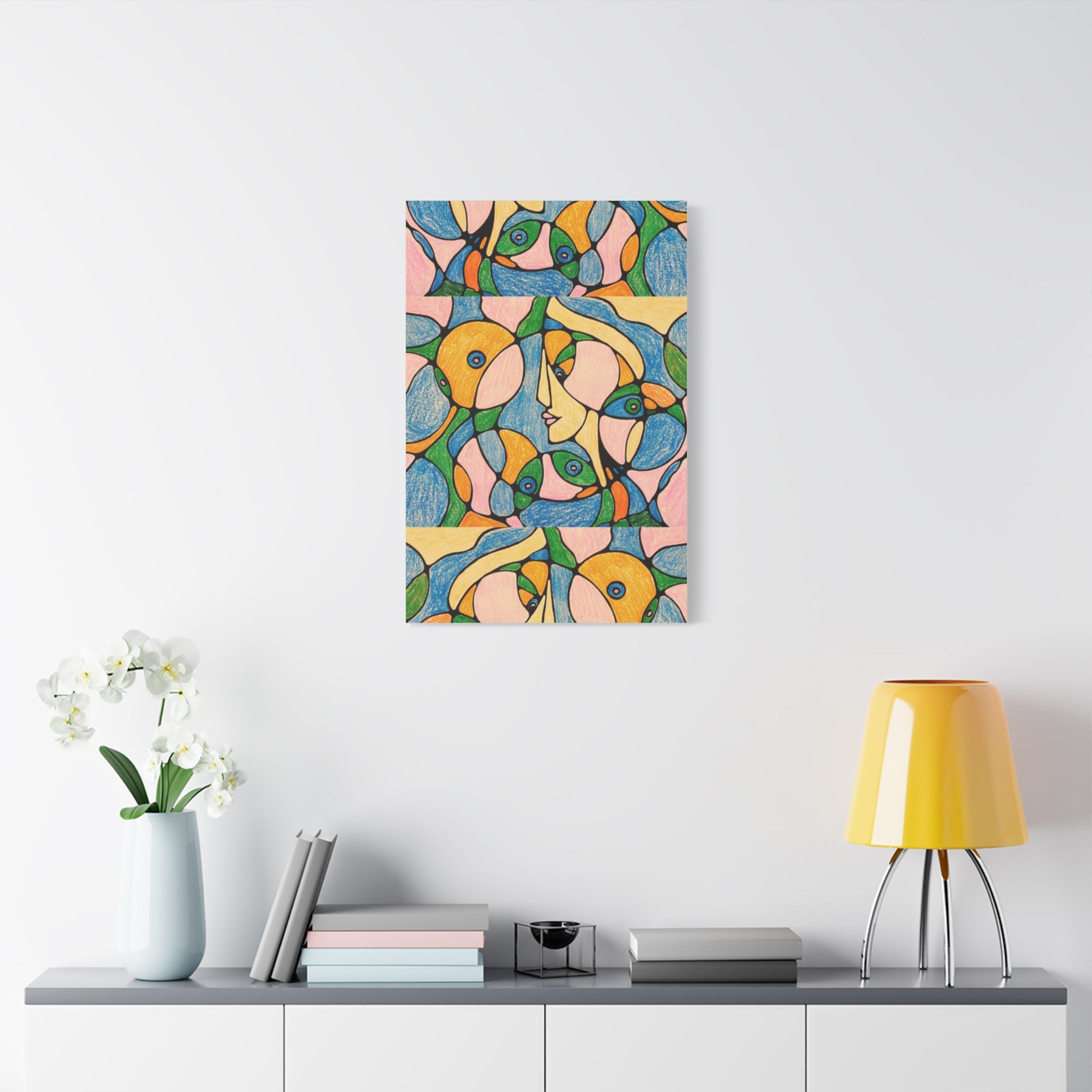 Abstract Colorful Faces Canvas Art, Vibrant Modern Wall Decor, Surreal Cubist Style Matte Print, Stretched 1.25" Ready to Hang