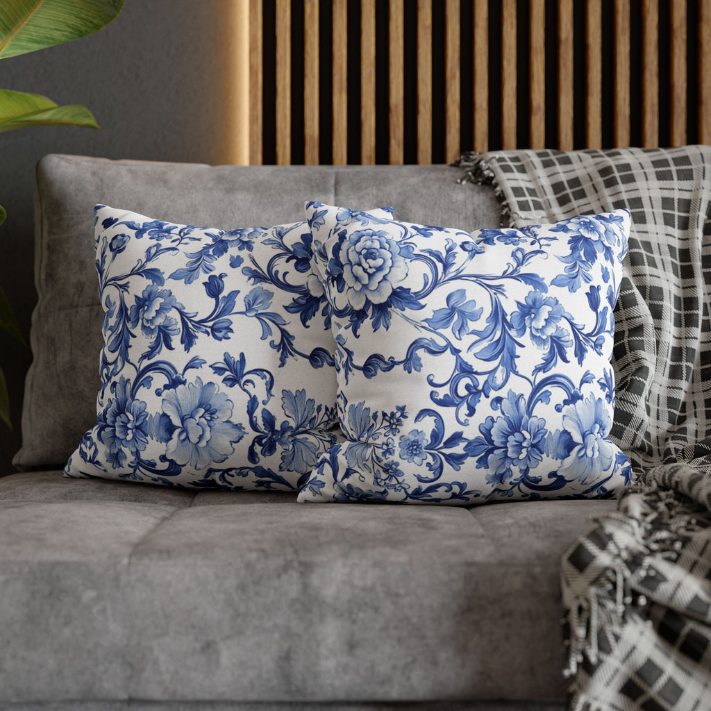 BLUESKYDEZIGN Blue Tie Dye Mandala Pillow Cover - Coastal Boho Decor