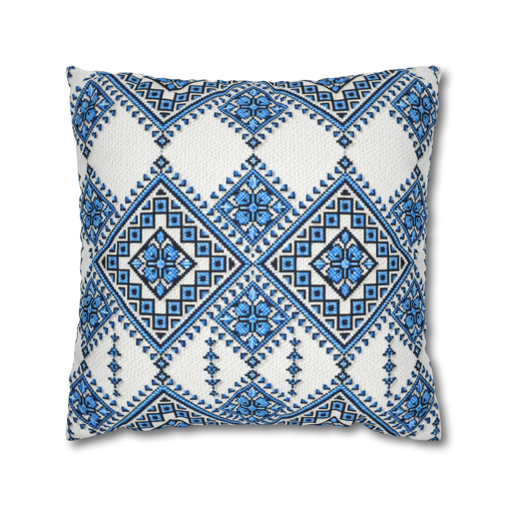 Blue Sky Folk Art Tile Pillow Cover | Ukrainian Heritage Floral Cushion