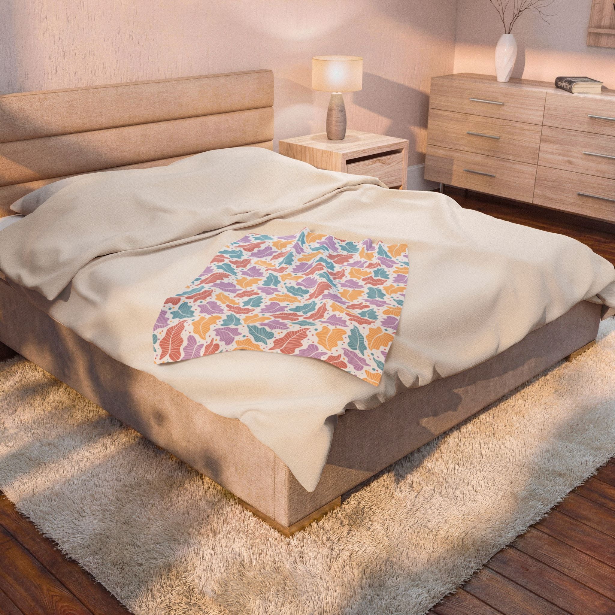 Pastel Leaf Plush Blanket