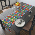 American Cozy Floral Table Runner - Patriotic Blue Geometric & Rose Bouquet Decor