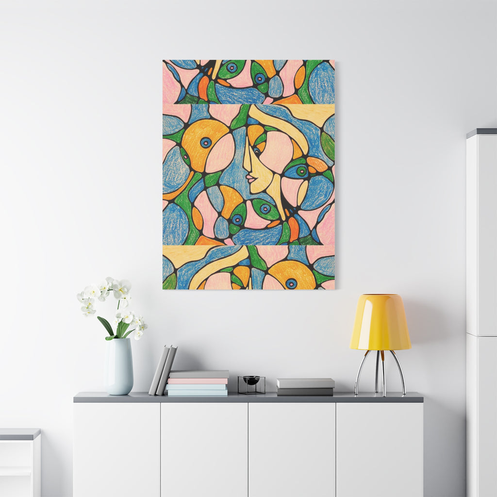 Abstract Colorful Faces Canvas Art, Vibrant Modern Wall Decor, Surreal Cubist Style Matte Print, Stretched 1.25" Ready to Hang