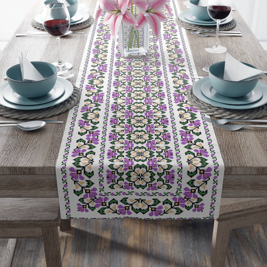 BLUESKYDEZIGN Ukrainian Purple Floral Table Runner