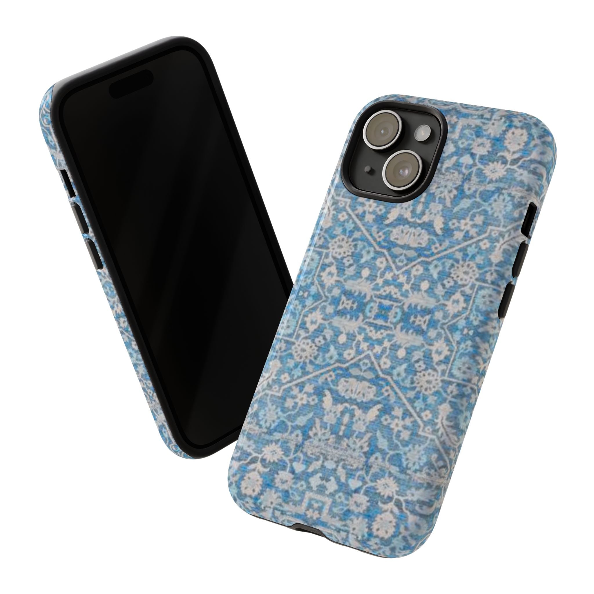 BLUESKYDEZIGN Grandmother's Heritage iPhone Case - Blue Floral Mosaic, Wabi-Sabi Protective Cover